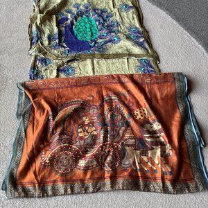 Cotton Peacock Sari and Krishna/Arjuna Cotton Blend Sari